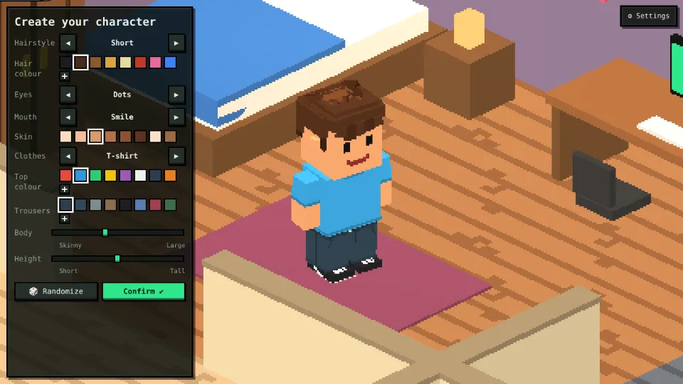 The character creator at the start of a new career.