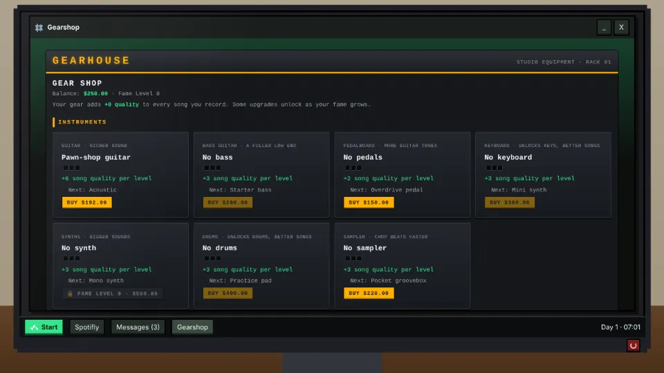 The Gearshop app on the computer.