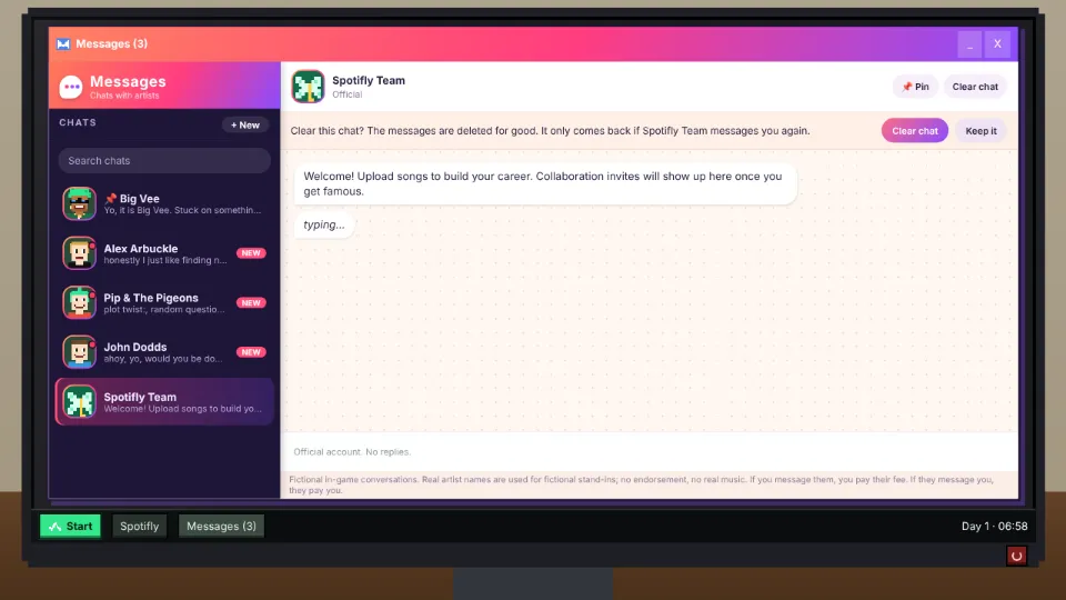 The Messages app with a few DMs from other artists.