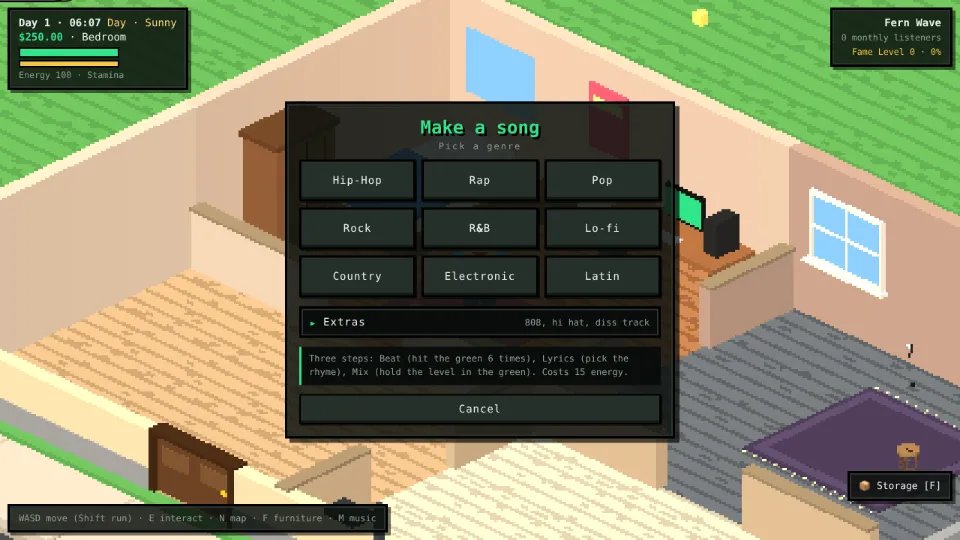 The Make a song screen.