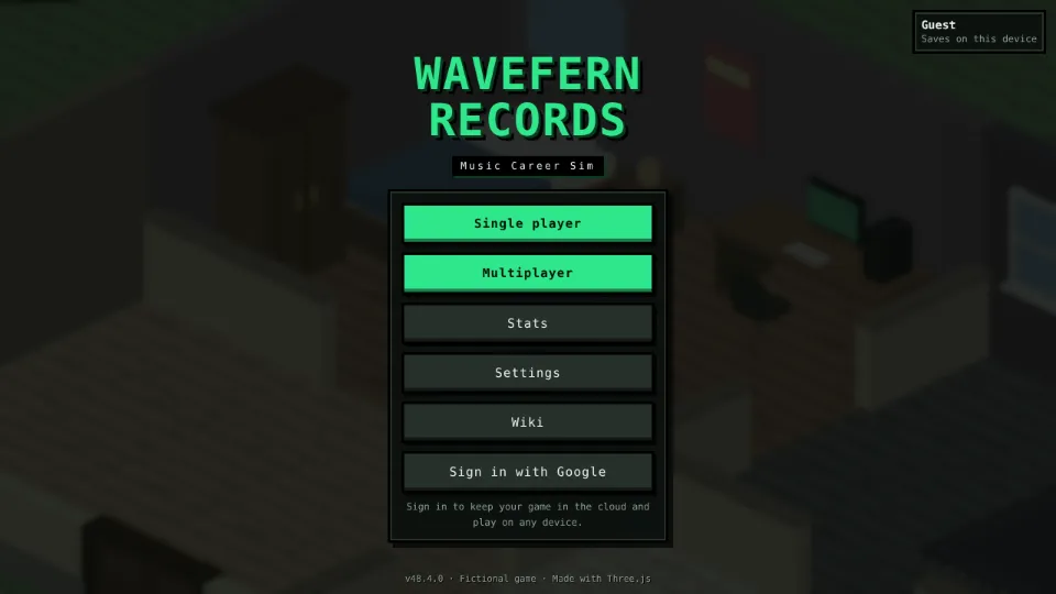 The main menu, where you pick a career slot.